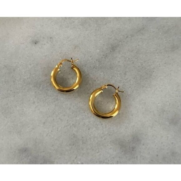 Gold Thick Chunky Tube Huggie Hoop Earrings Brand New - Picture 1 of 4
